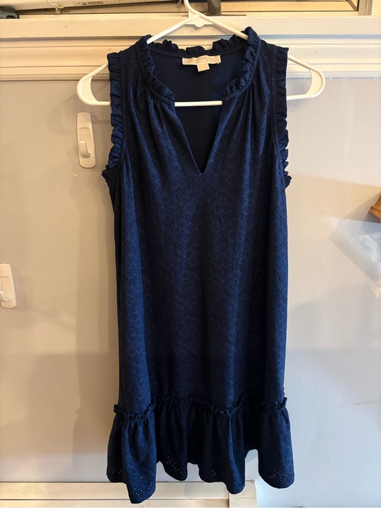 Michael Kors Dresses & Skirts - Michael Kors Navy Eyelet V-Neck Ruffle Hem Mini Dress